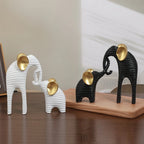Two High-End Black And Golden/White And Golden Parent- Elephant Figurines for Home Decor, Suitable for Living Rooms, Entryways, Wine Cabinets, And TV Stands. House Of Avana