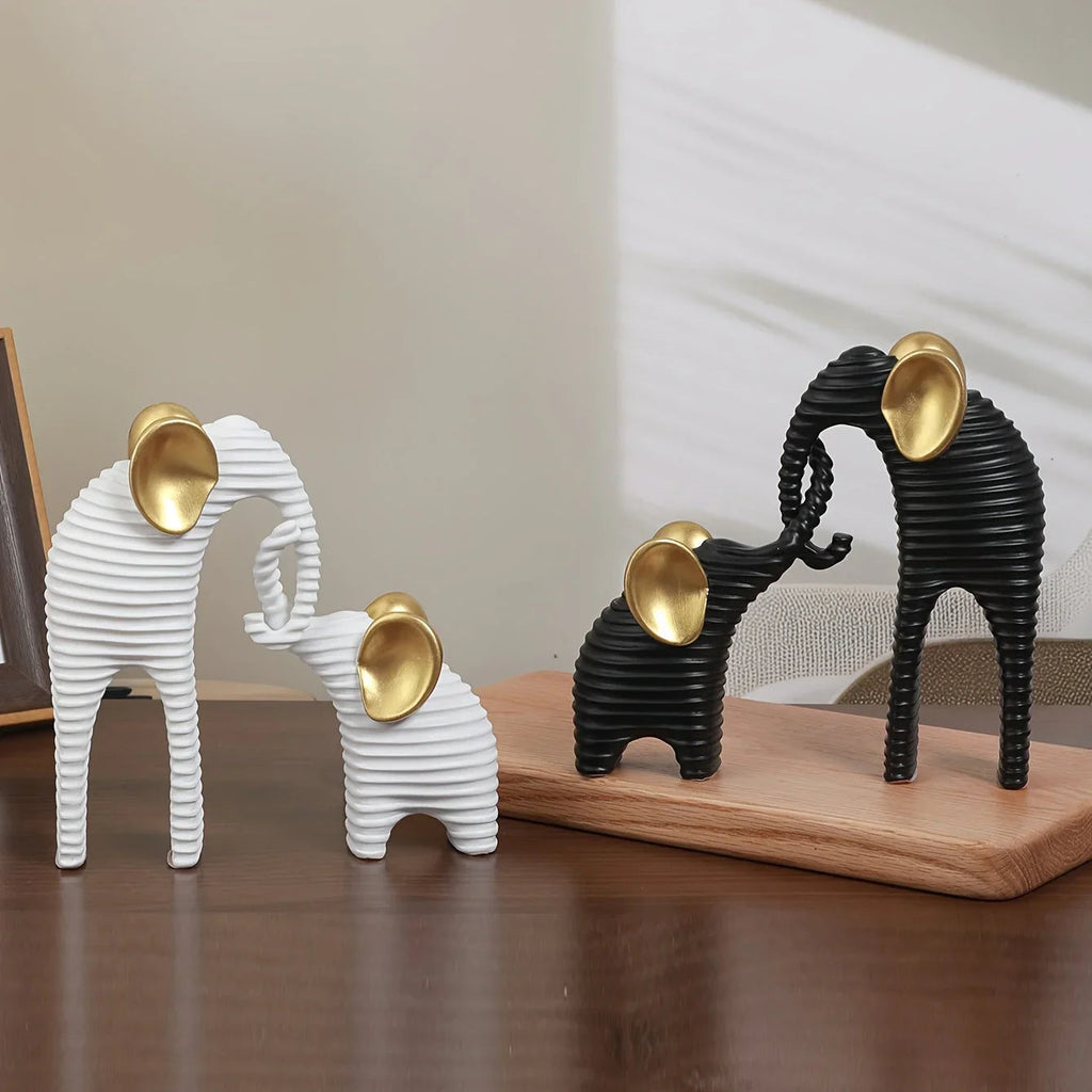 Two High-End Black And Golden/White And Golden Parent- Elephant Figurines for Home Decor, Suitable for Living Rooms, Entryways, Wine Cabinets, And TV Stands. House Of Avana [[SKU:HOA-KDS-401]]