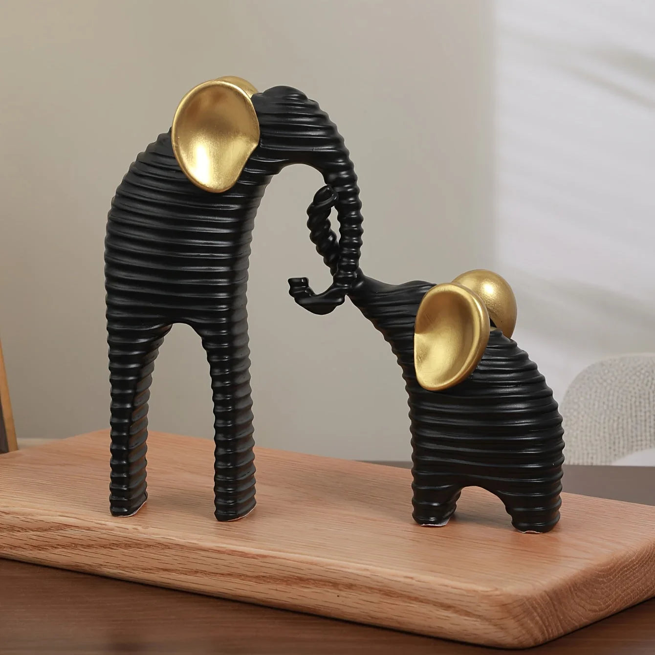 Two High-End Black And Golden/White And Golden Parent- Elephant Figurines for Home Decor, Suitable for Living Rooms, Entryways, Wine Cabinets, And TV Stands. House Of Avana