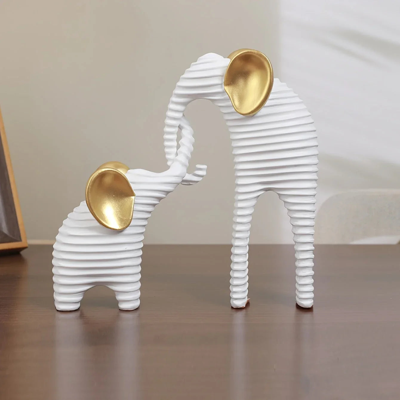 Two High-End Black And Golden/White And Golden Parent- Elephant Figurines for Home Decor, Suitable for Living Rooms, Entryways, Wine Cabinets, And TV Stands. House Of Avana