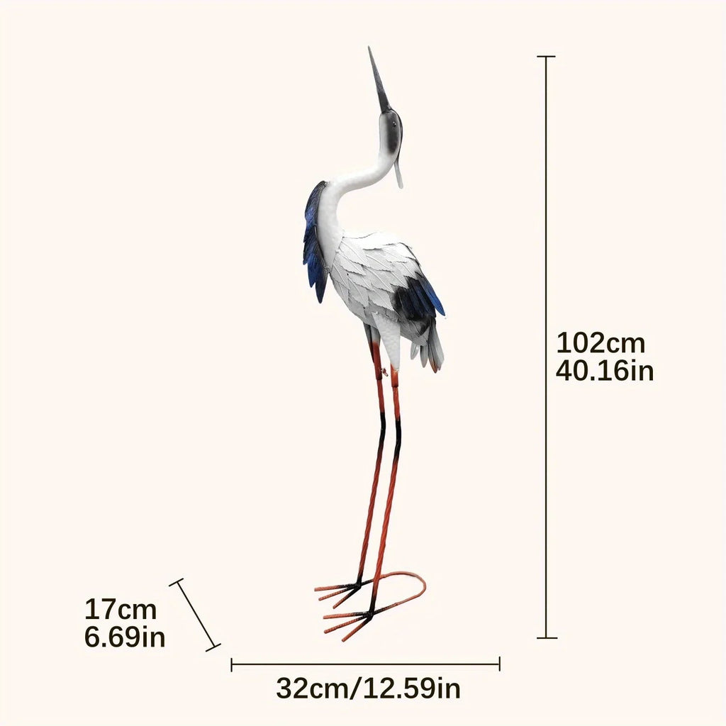 Two Pairs of Elegant White Crane Statues, with Head Up and Head Down Styles, Smooth Metal Design, Courtyard Villa Garden Decoration, Lawn and Gardening, Outdoor Bird Garden Decoration, Metal Crafts House Of Avana [[SKU:HOA-GDN-008]]