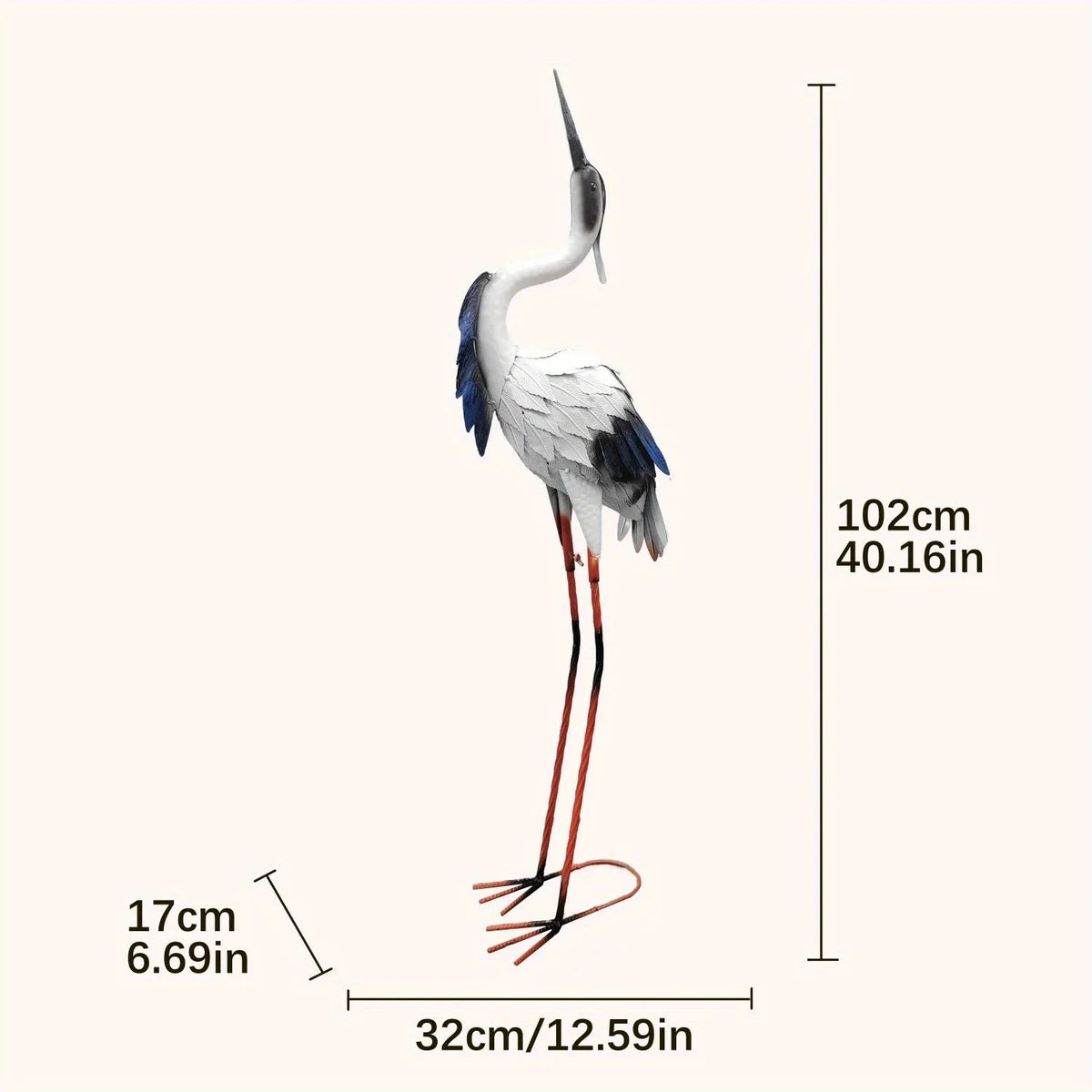 Two Pairs of Elegant White Crane Statues, with Head Up and Head Down Styles, Smooth Metal Design, Courtyard Villa Garden Decoration, Lawn and Gardening, Outdoor Bird Garden Decoration, Metal Crafts House Of Avana [[SKU:HOA-GDN-008]]
