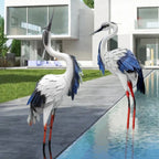 Two Pairs of Elegant White Crane Statues, with Head Up and Head Down Styles, Smooth Metal Design, Courtyard Villa Garden Decoration, Lawn and Gardening, Outdoor Bird Garden Decoration, Metal Crafts House Of Avana