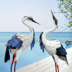 Two Pairs of Elegant White Crane Statues, with Head Up and Head Down Styles, Smooth Metal Design, Courtyard Villa Garden Decoration, Lawn and Gardening, Outdoor Bird Garden Decoration, Metal Crafts House Of Avana