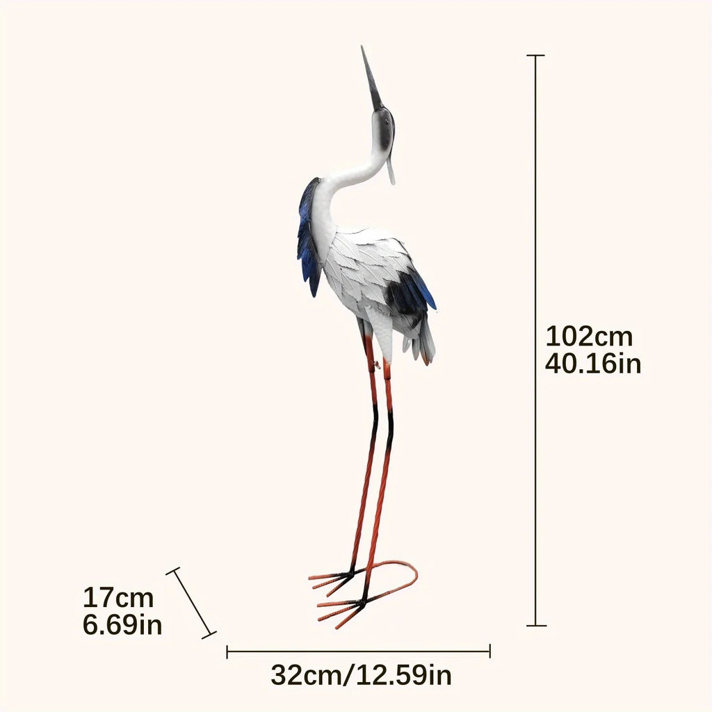 Two Pairs of Elegant White Crane Statues, with Head Up and Head Down Styles, Smooth Metal Design, Courtyard Villa Garden Decoration, Lawn and Gardening, Outdoor Bird Garden Decoration, Metal Crafts House Of Avana