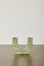 U-shaped Olive Terrazzo Taper Candle Holder Kanju Interiors