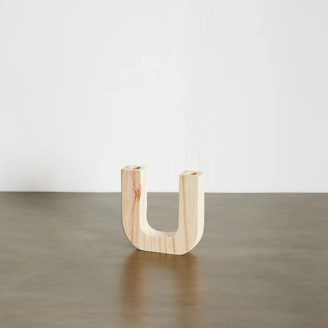 U-Shaped Wooden Double Taper Candlestick Holder Kanju Interiors