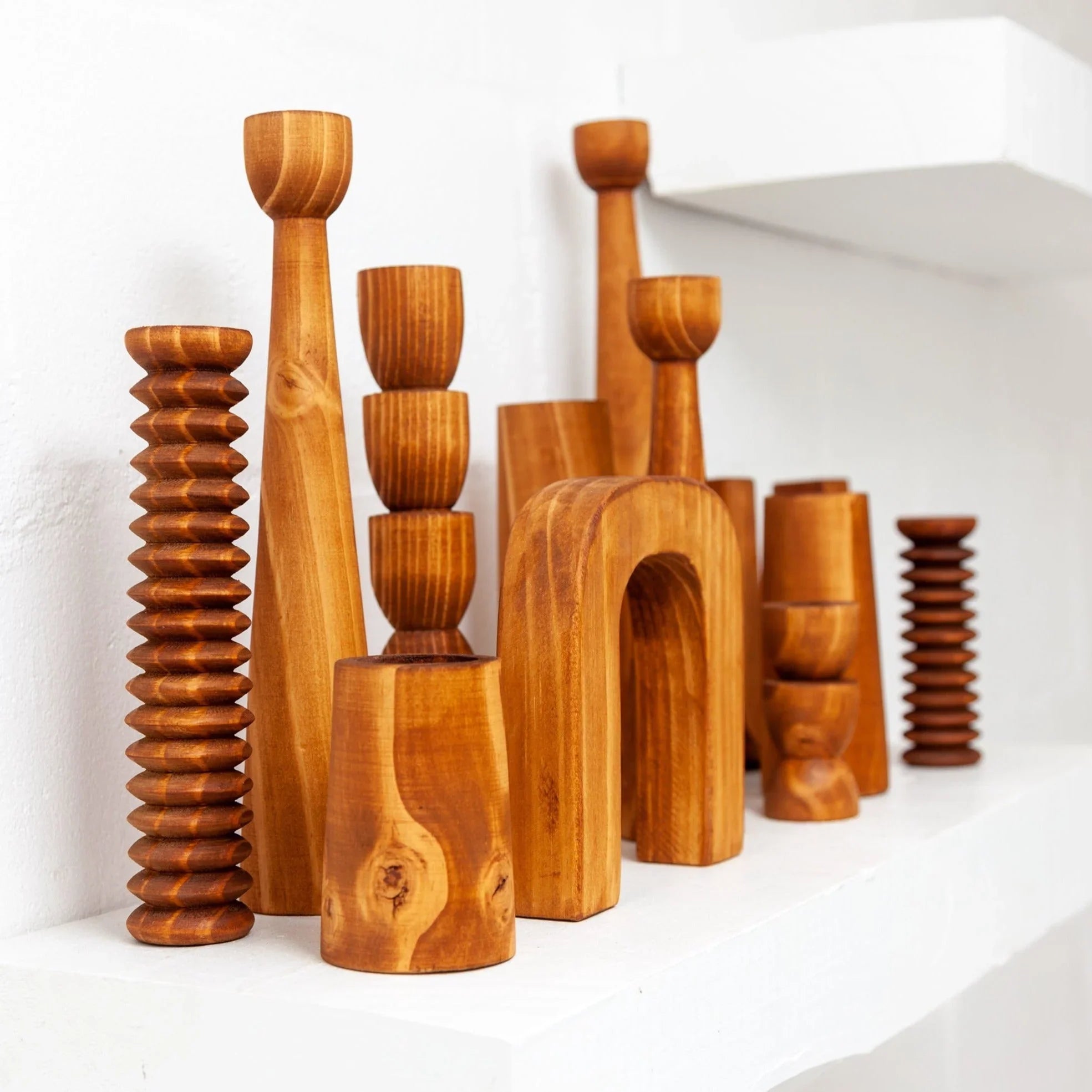 Abstract Wooden Tealight Totem Candle Holder Kanju Interiors