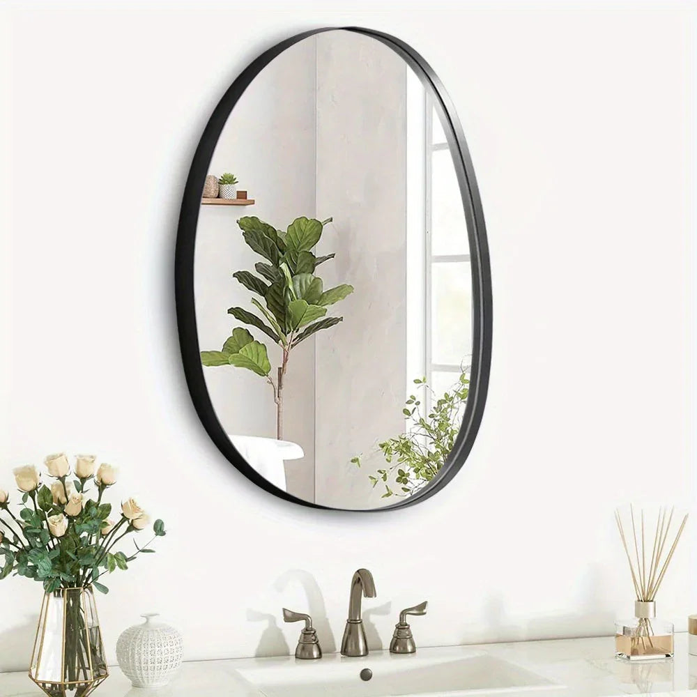 Metal Framed Mirror for Wall Modern Asymmetrical Unique Hanging Mirror Artistic Unique Oval Shape Wall Mirror Decor Bathroom Vanity Bedroom Living Room Entryway Hallway Small House Of Avana