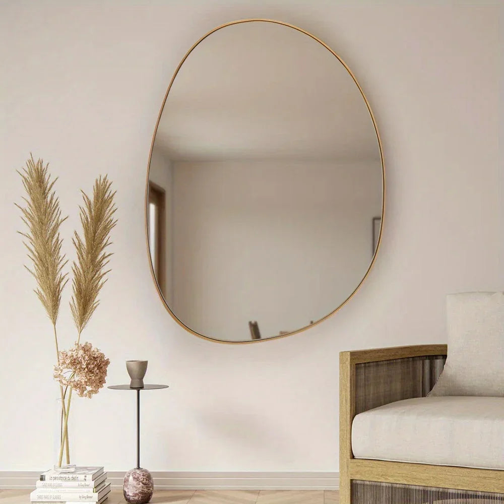 Metal Framed Mirror for Wall Modern Asymmetrical Unique Hanging Mirror Artistic Unique Oval Shape Wall Mirror Decor Bathroom Vanity Bedroom Living Room Entryway Hallway Small House Of Avana