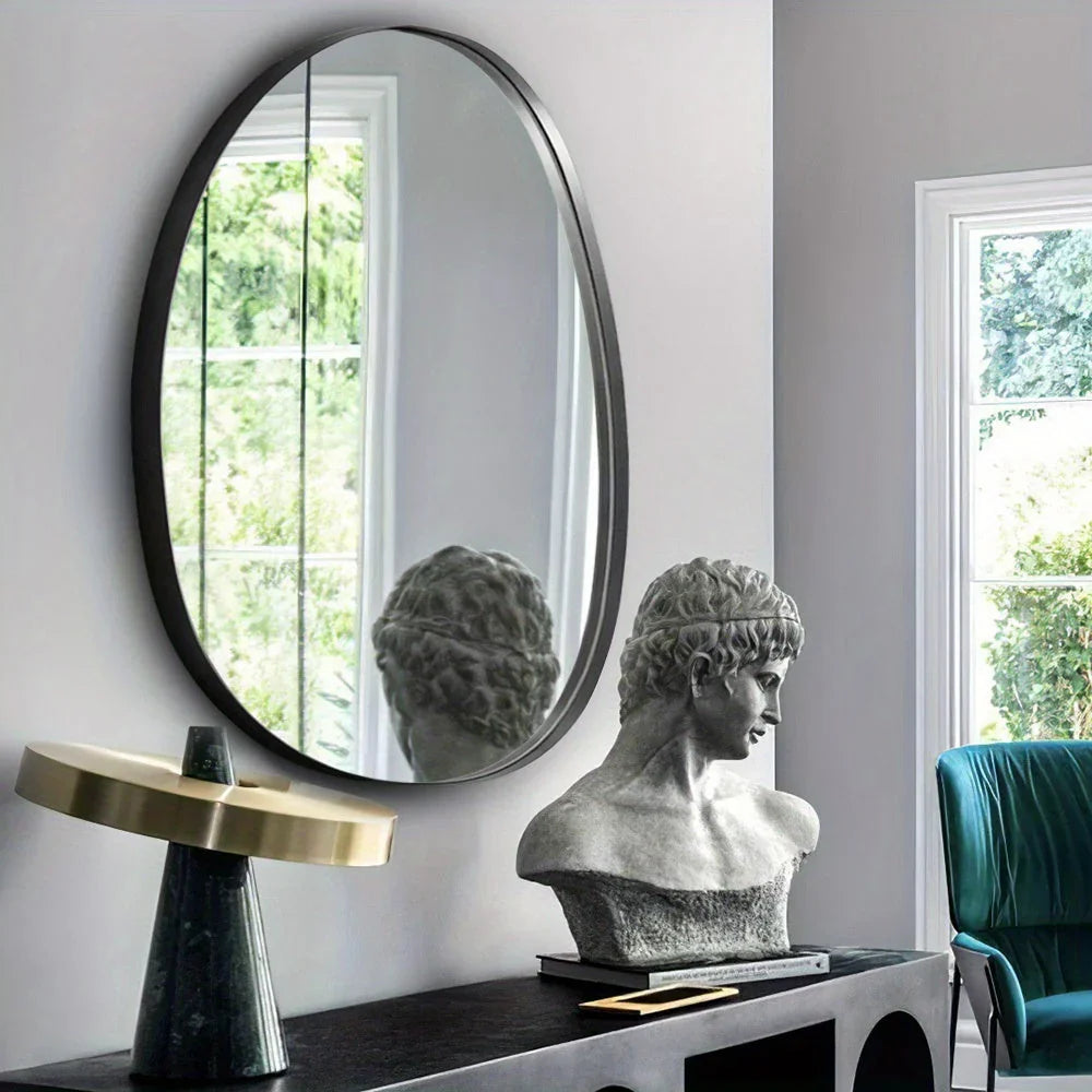 Metal Framed Mirror for Wall Modern Asymmetrical Unique Hanging Mirror Artistic Unique Oval Shape Wall Mirror Decor Bathroom Vanity Bedroom Living Room Entryway Hallway Small House Of Avana