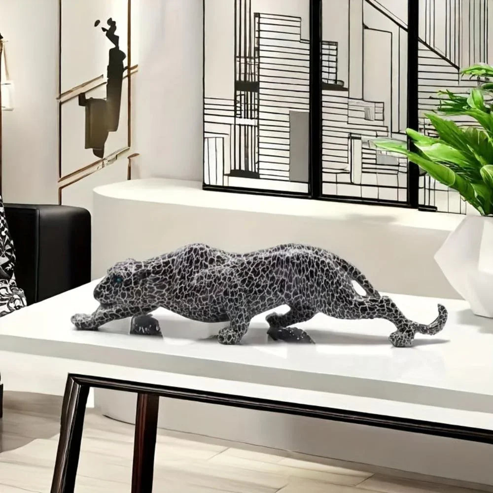 Unique Modern Black & White Leopard Statue - House Of Avana