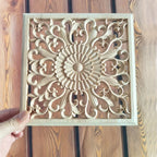 Unpainted wooden square applique, ornamental cornice detail - House of Avana