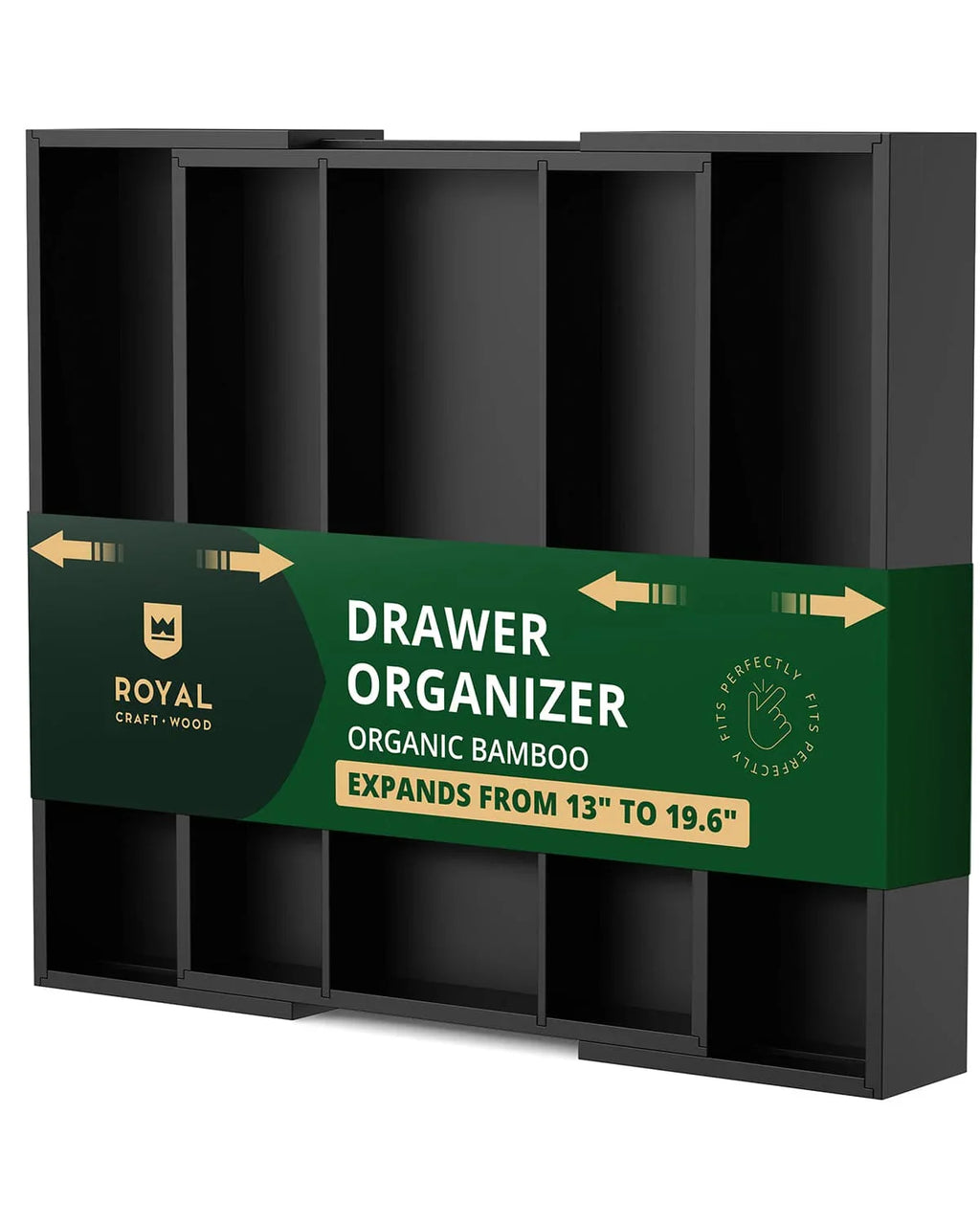 Utensil Drawer Organizer, Black (5 Slots) Royal Craft Wood