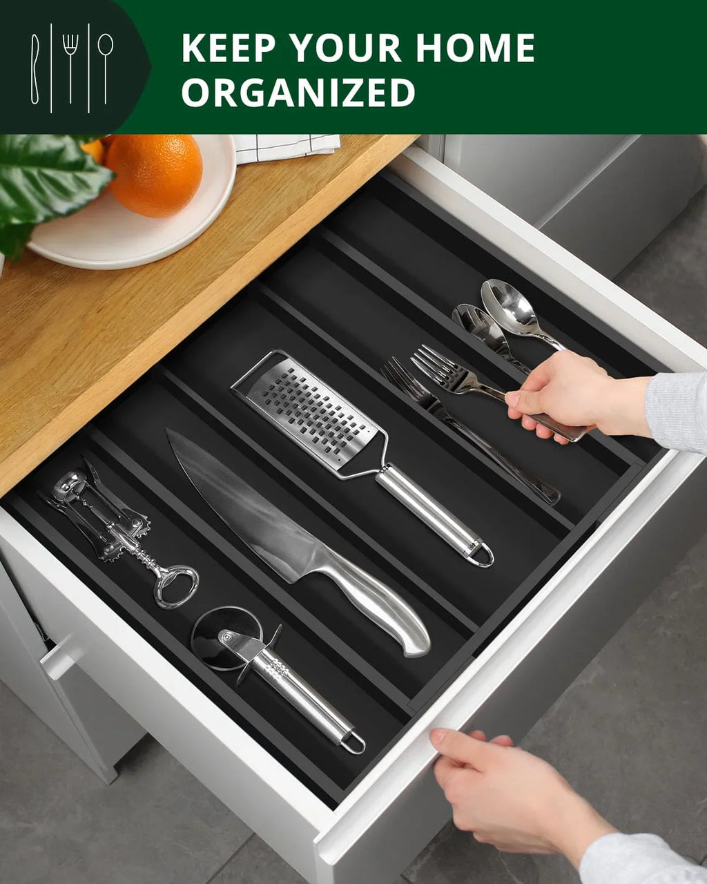 Utensil Drawer Organizer, Black (5 Slots) Royal Craft Wood