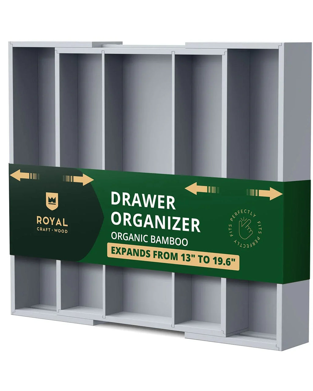 Utensil Drawer Organizer, Gray (5 Slots) Royal Craft Wood