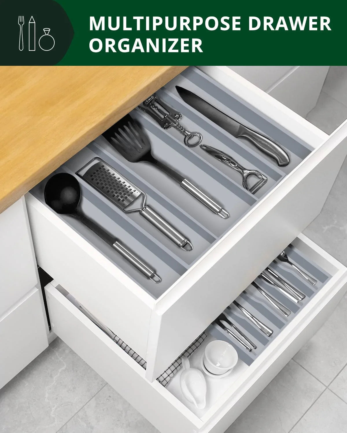 Utensil Drawer Organizer, Gray (5 Slots) Royal Craft Wood
