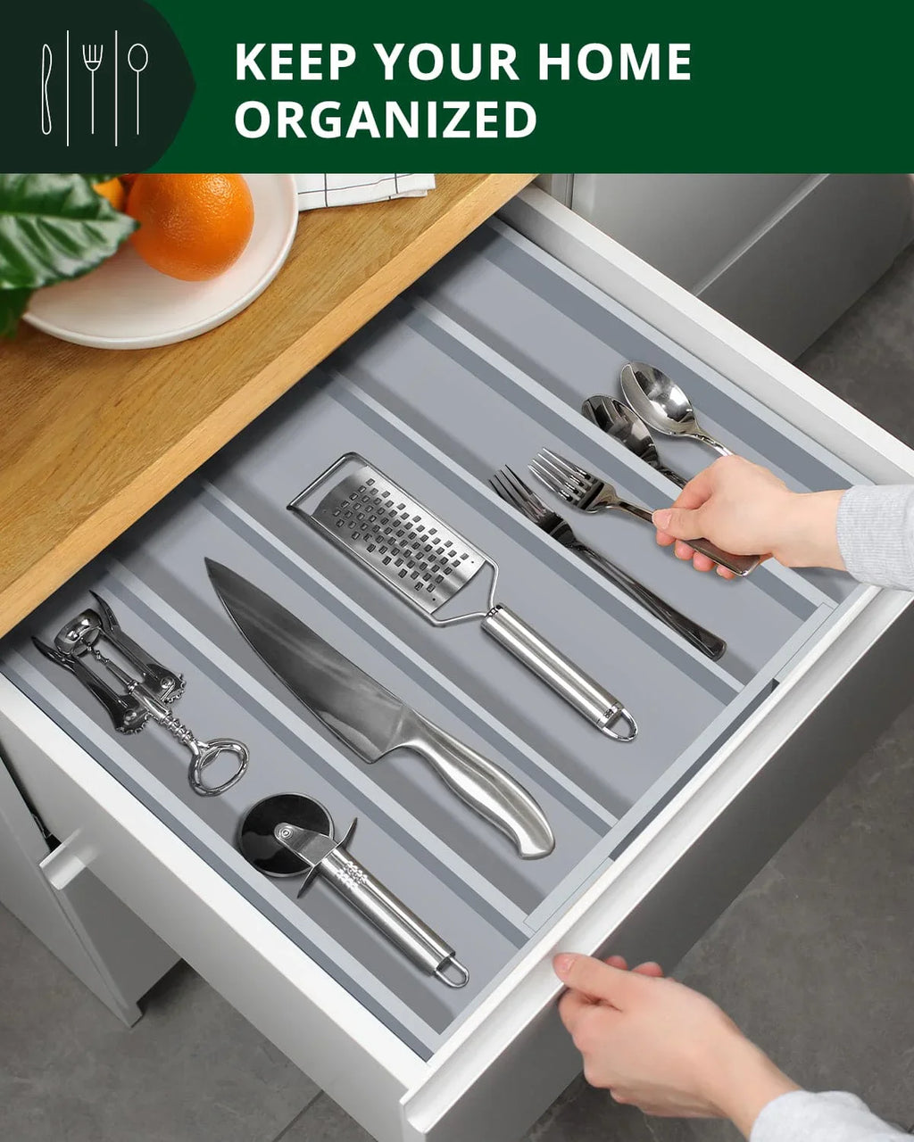 Utensil Drawer Organizer, Gray (5 Slots) Royal Craft Wood