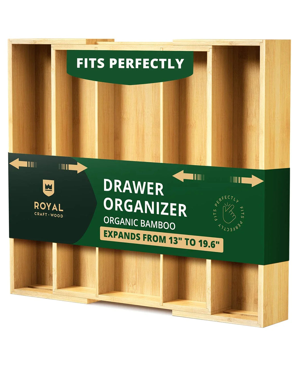 Utensil Drawer Organizer, Natural (5 Slots) Royal Craft Wood