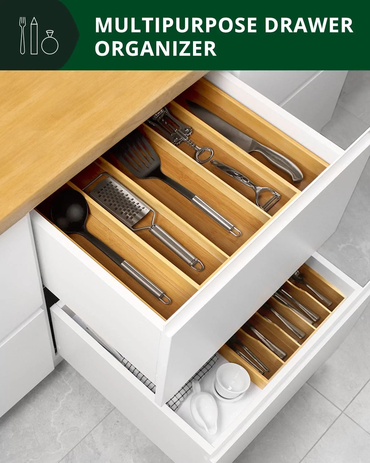 Utensil Drawer Organizer, Natural (5 Slots) Royal Craft Wood