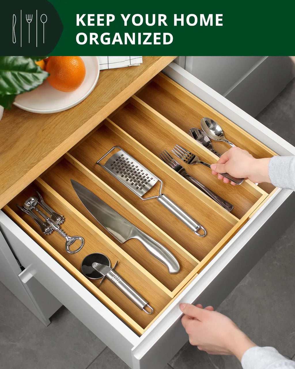 Utensil Drawer Organizer, Natural (5 Slots) Royal Craft Wood