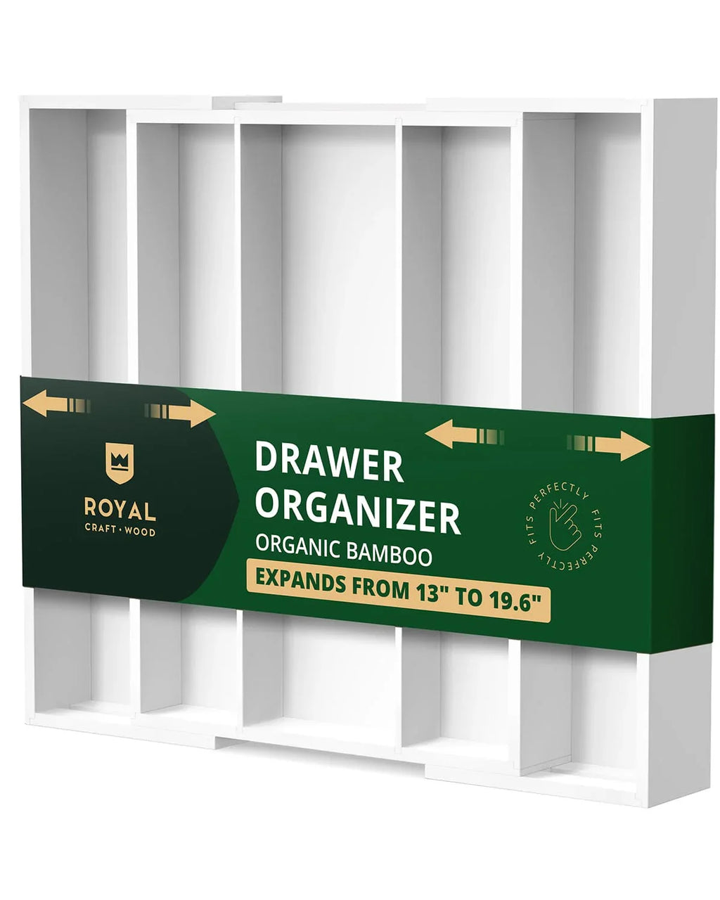 Utensil Drawer Organizer, White (5 Slots) Royal Craft Wood