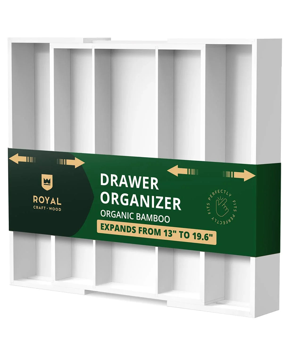 Utensil Drawer Organizer, White (5 Slots) Royal Craft Wood