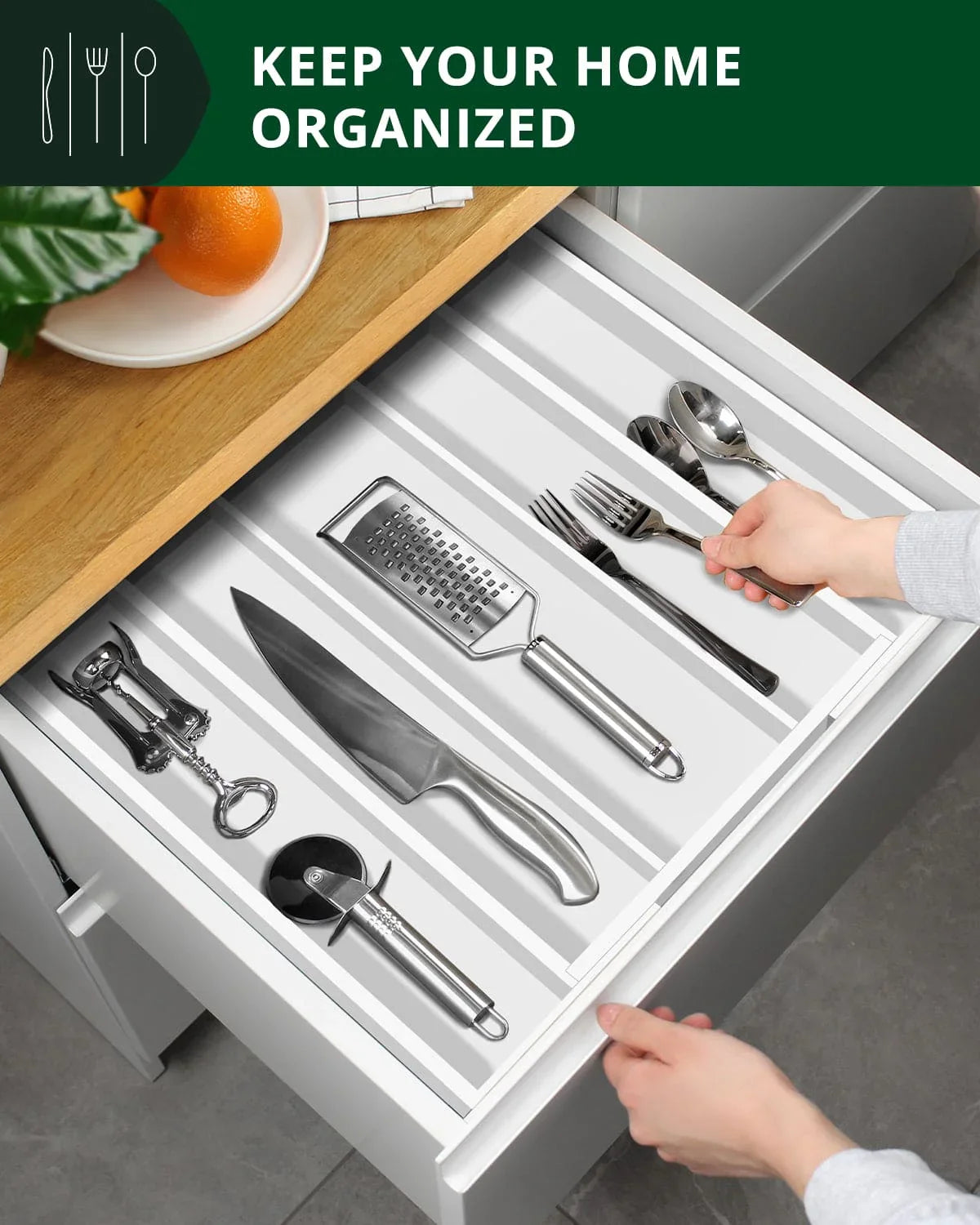 Utensil Drawer Organizer, White (5 Slots) Royal Craft Wood