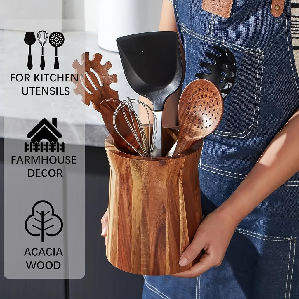 Acacia Wood Utensil Holder - House Of Avana [[SKU:HOA-KAC-410]]