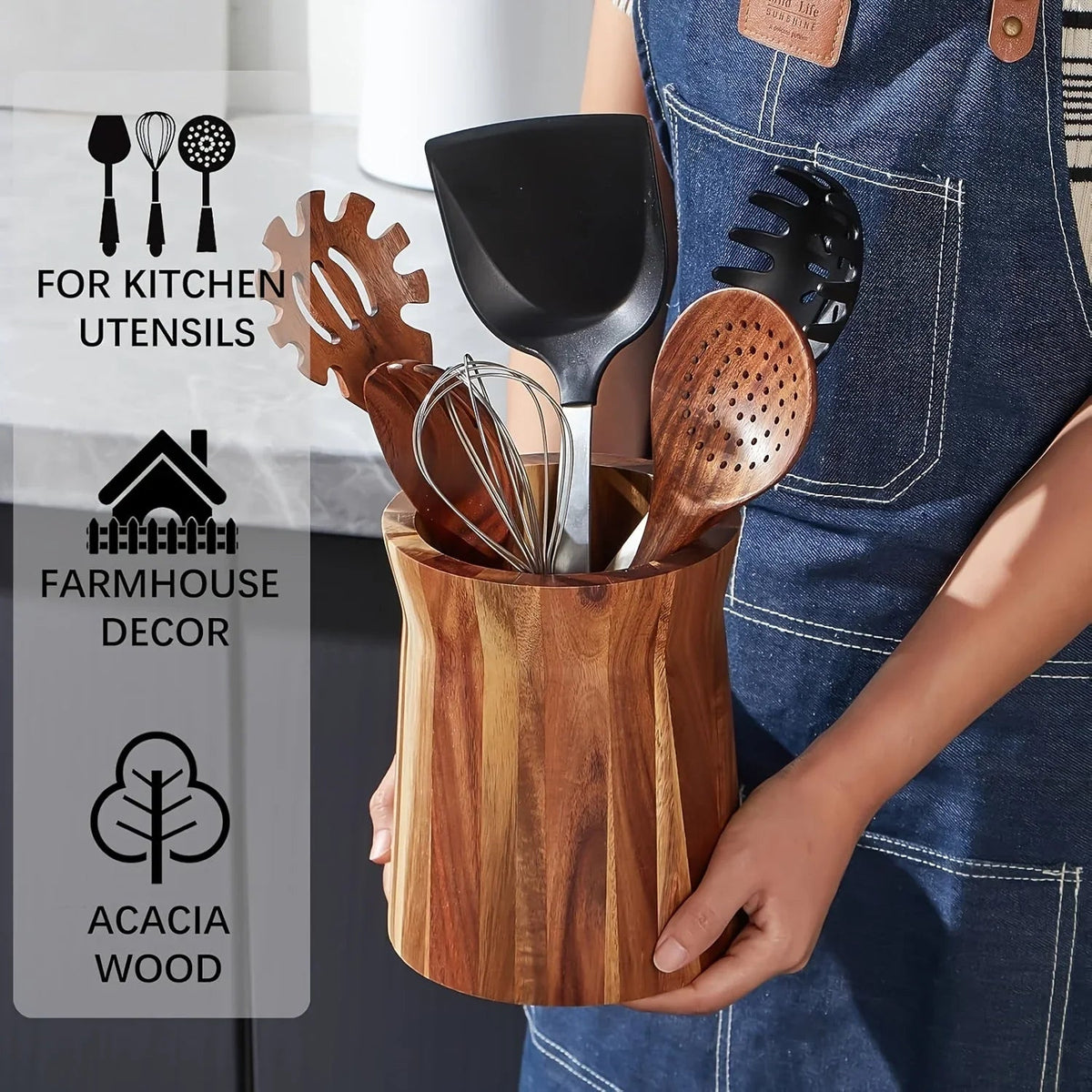 Acacia Wood Utensil Holder - House Of Avana [[SKU:HOA-KAC-410]]