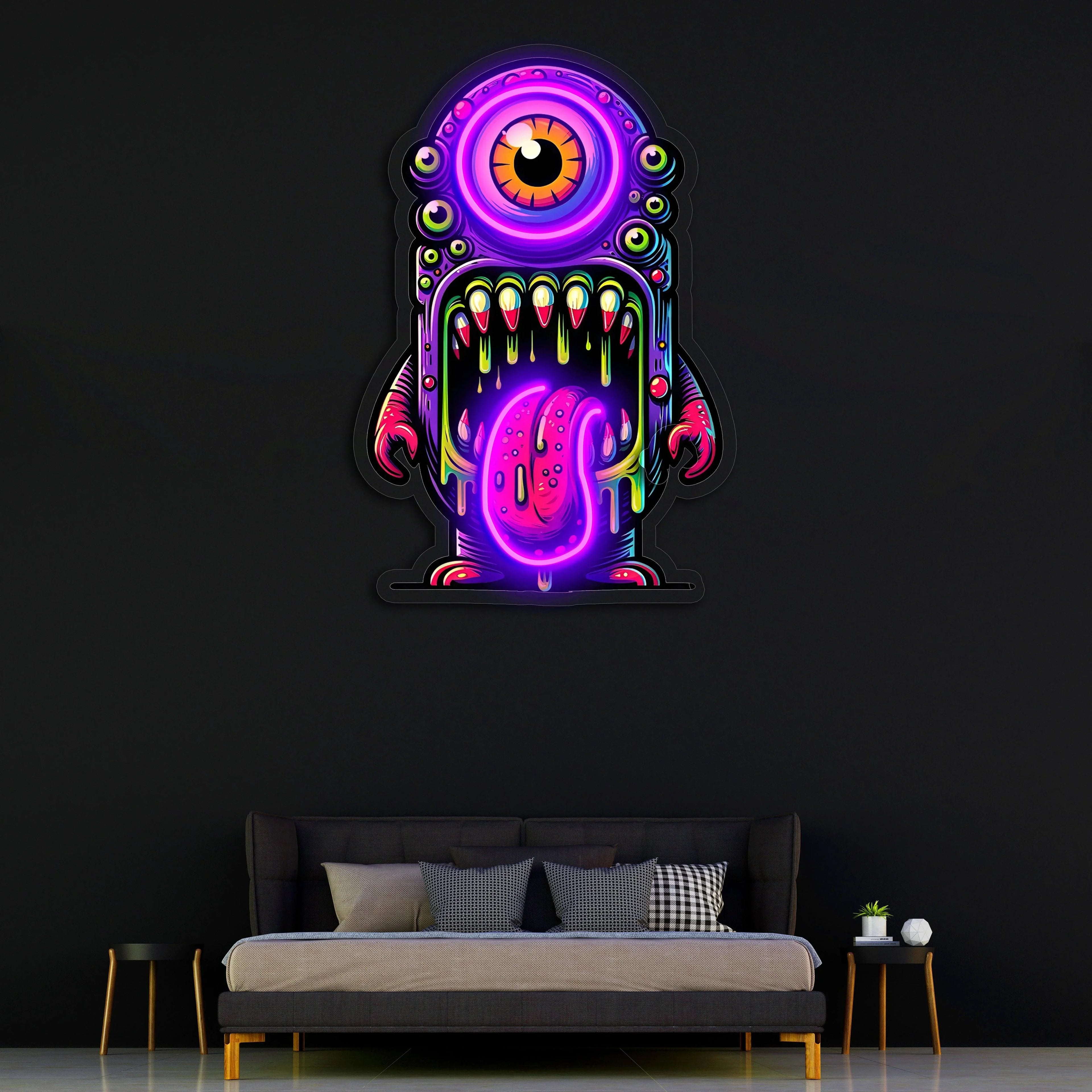 UV Printed Skull Neon Sign, Neon Wall Art, Neon Light Sign, UV Print Neon Sign Peony Atelier