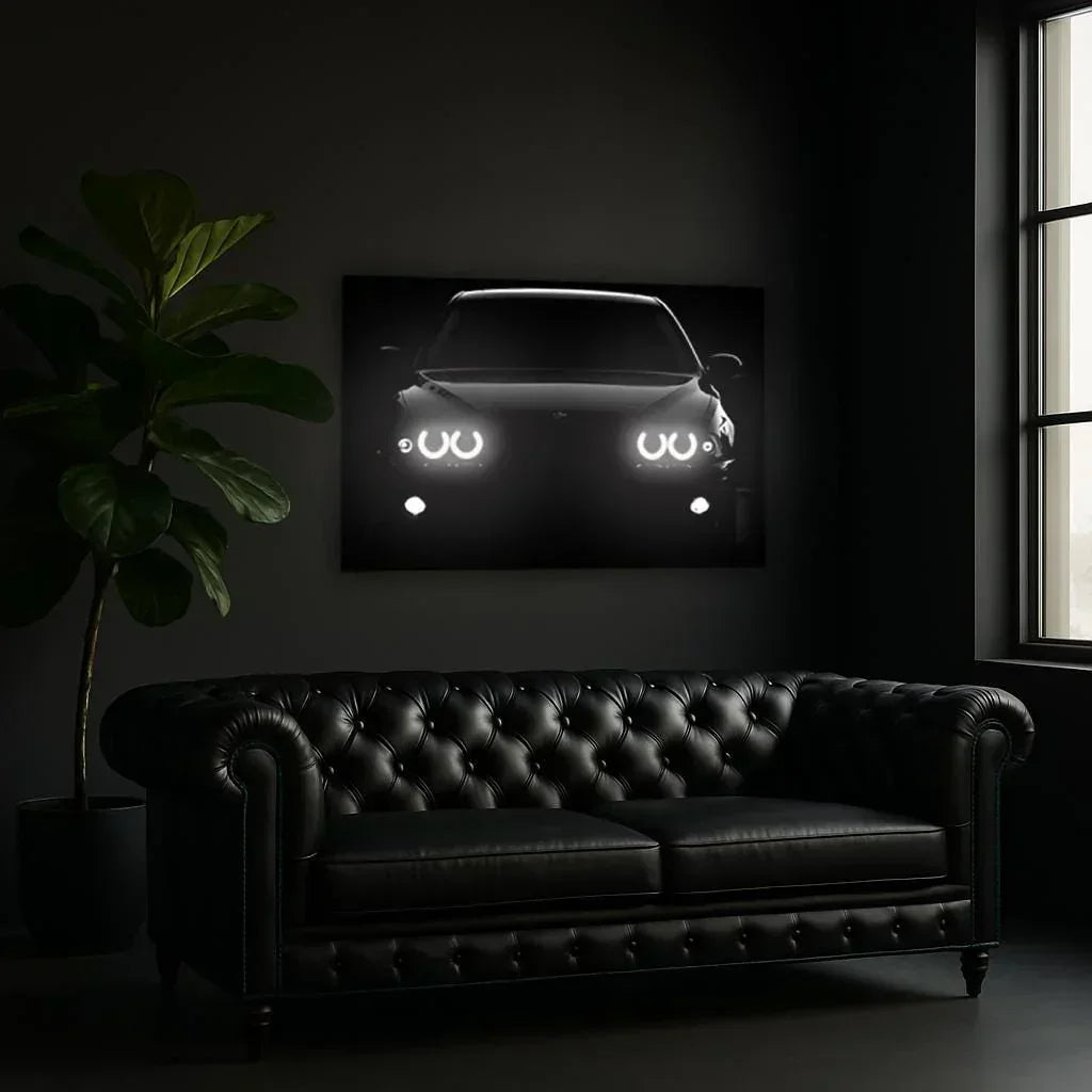UV‑Printed Plexiglass Classic Sport Car Front Art with LED Halo Peony Atelier