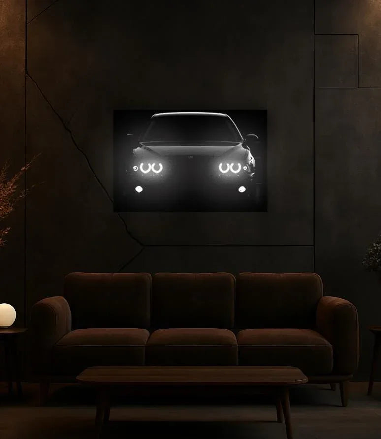 UV‑Printed Plexiglass Classic Sport Car Front Art with LED Halo Peony Atelier