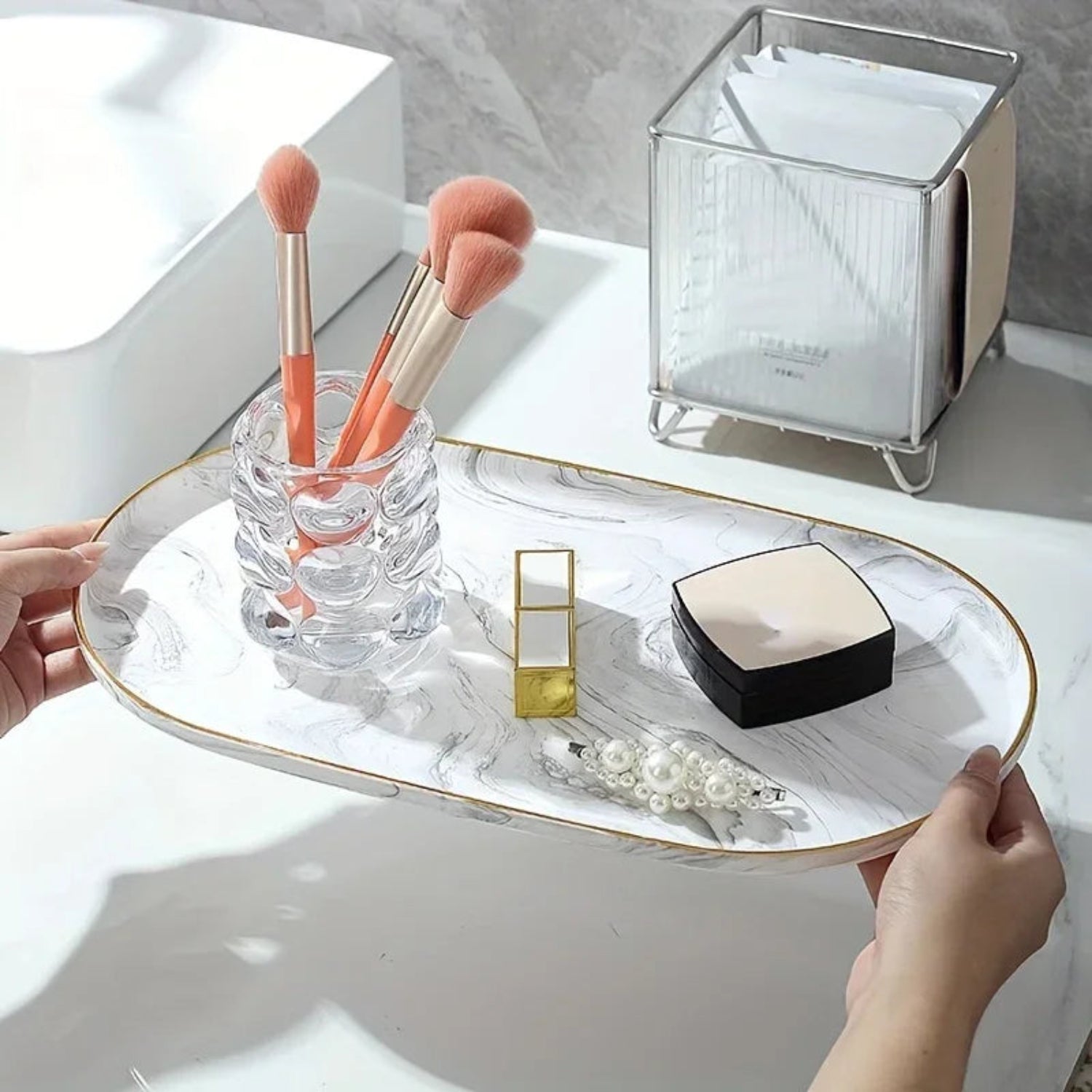 Vanity Tray - Non-Slip Marble Large