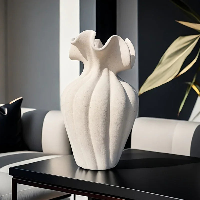 Ceramic Vase 20cm with Striped Skirt Element Design, product packaging - House Of Avana