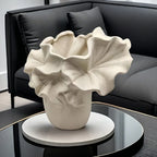 Ceramic Vase, Handmade Oval Decorative Bottle with Intricate Petal Design, side view - House Of Avana