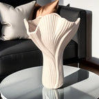 Ceramic Vase with Textured Ridges for Hydroponic Flowers, angled view - House Of Avana