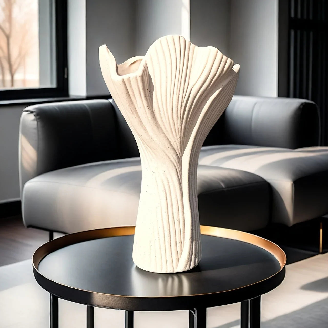 Ceramic Vase with Textured Ridges for Hydroponic Flowers, lifestyle image - House Of Avana