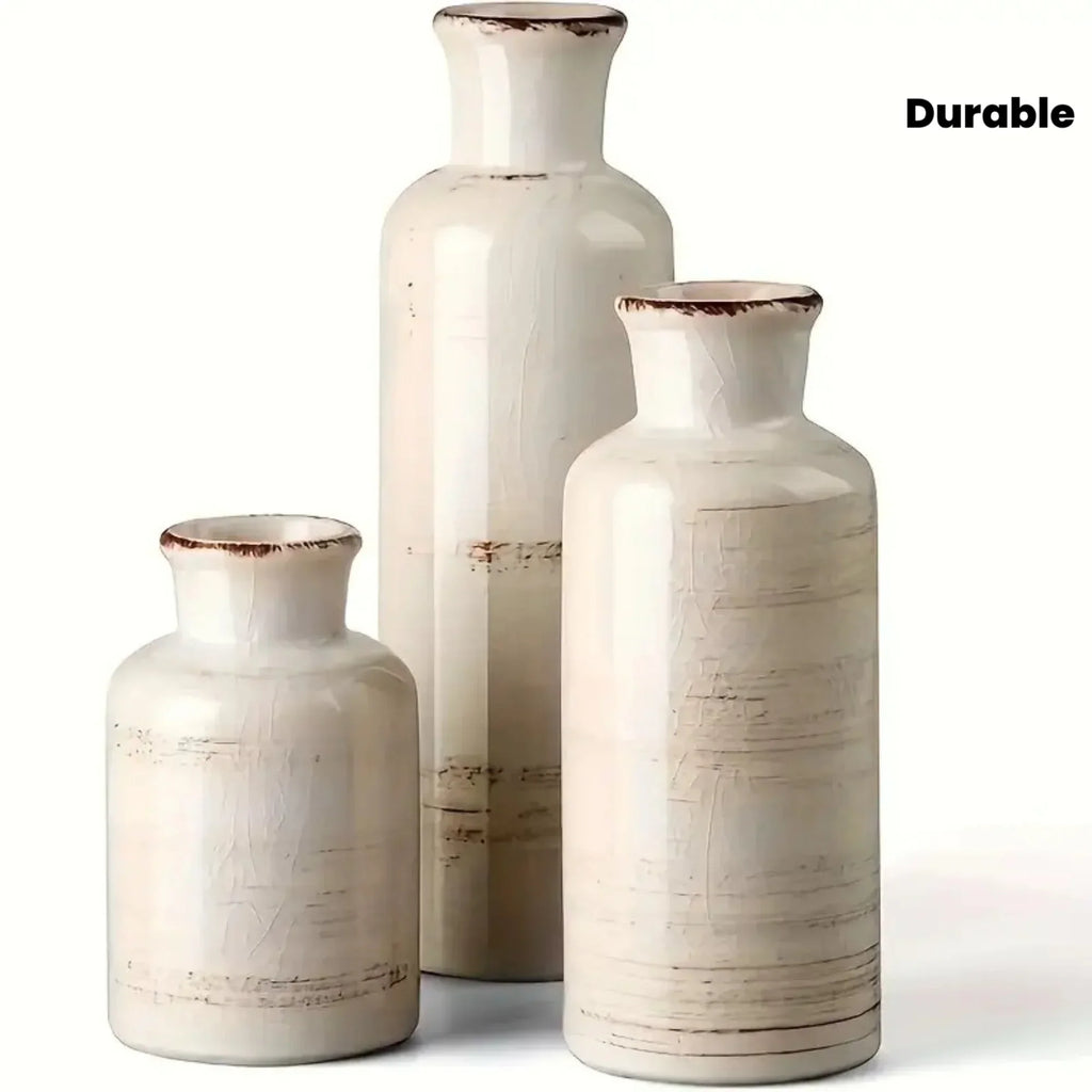 Vase - Decorative Ceramic Beige Brown Tabletop, front view - House Of Avana