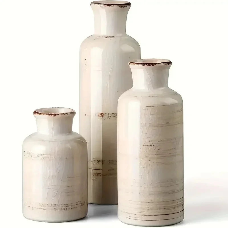 Vase - Decorative Ceramic Beige Brown Tabletop, side view - House Of Avana