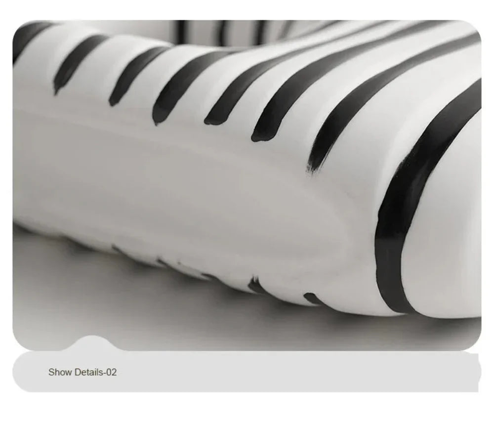 Ceramic Zebra Stripes Vase with Artificial Flowers, Modern Floral Decor, angled view - House Of Avana