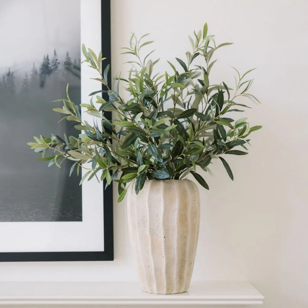 30" Faux Olive Arrangement in Artisan Vase, lifestyle image - House Of Avana