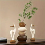 Resin Stacked Stone Vase and Deer Figurine Set, Layered Ornaments, detail shot - House Of Avana