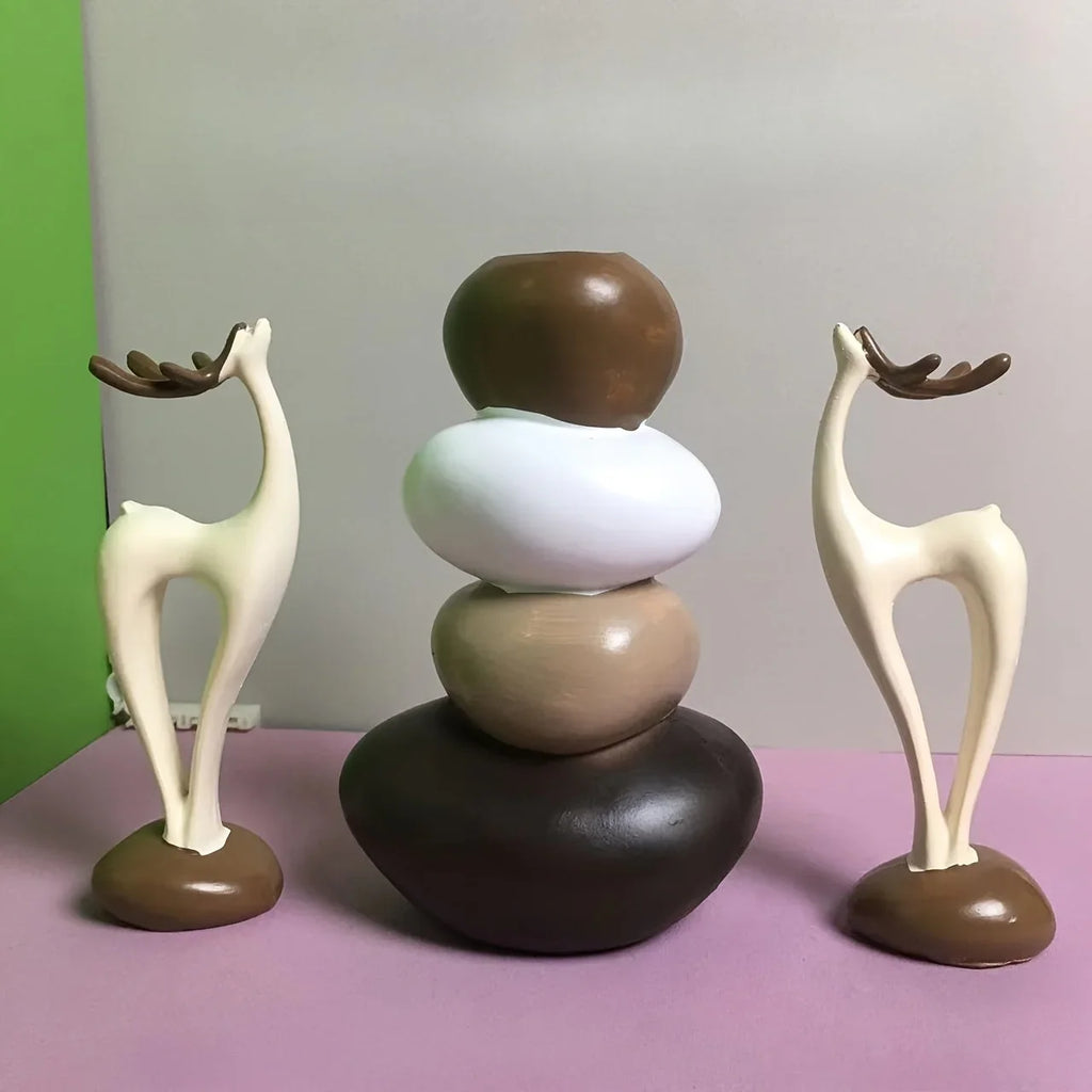 Resin Stacked Stone Vase and Deer Figurine Set, Layered Ornaments, product packaging - House Of Avana