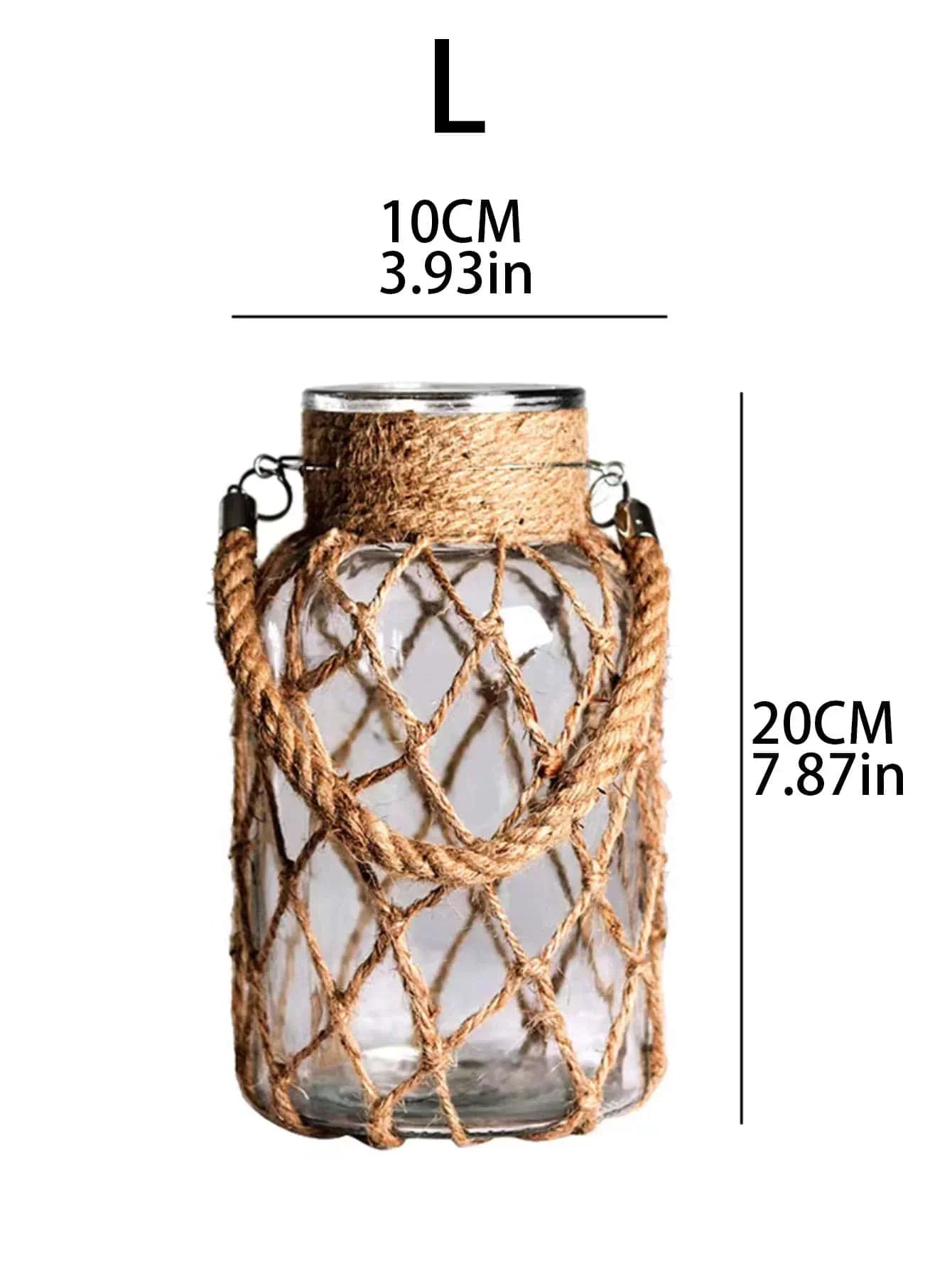 Hemp Glass Vase with Hand Woven Rope Detail, top view - House Of Avana