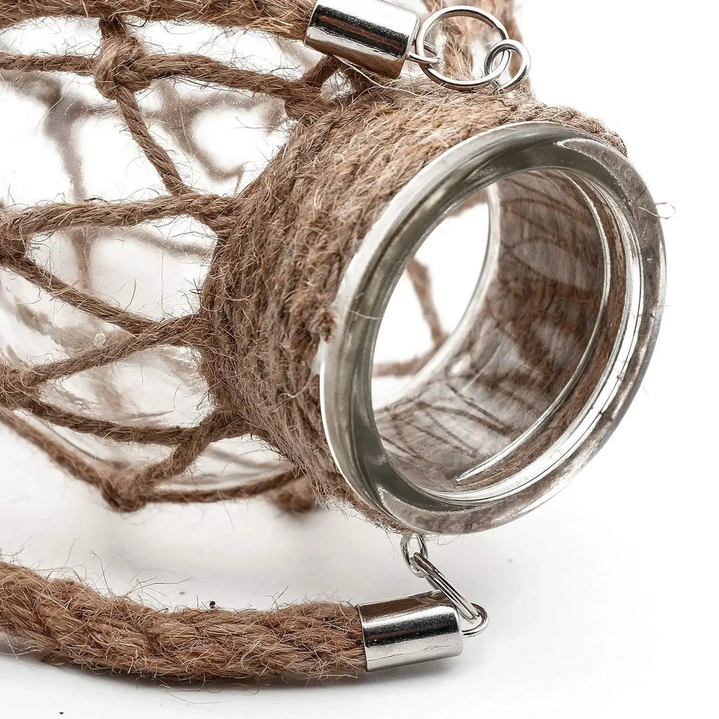 Hemp Glass Vase with Hand Woven Rope Detail, angled view - House Of Avana