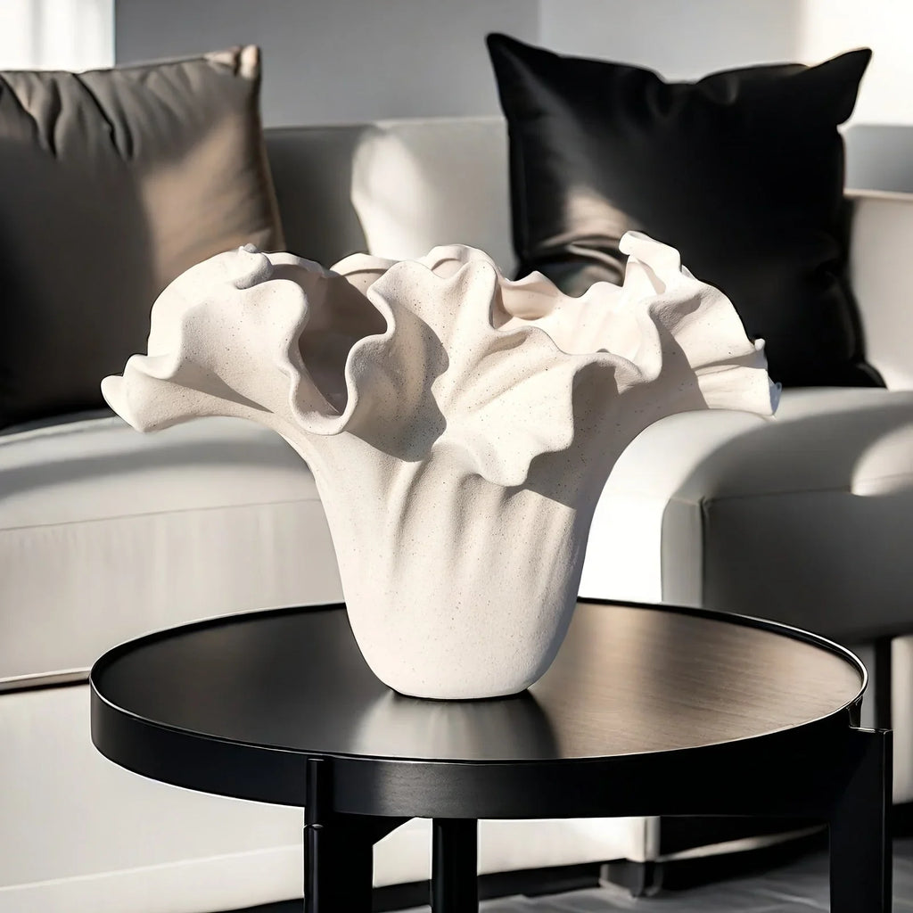 Ceramic Vase with Rough Exterior, Single Standalone Planter for Indoor Home Decor, angled view - House Of Avana