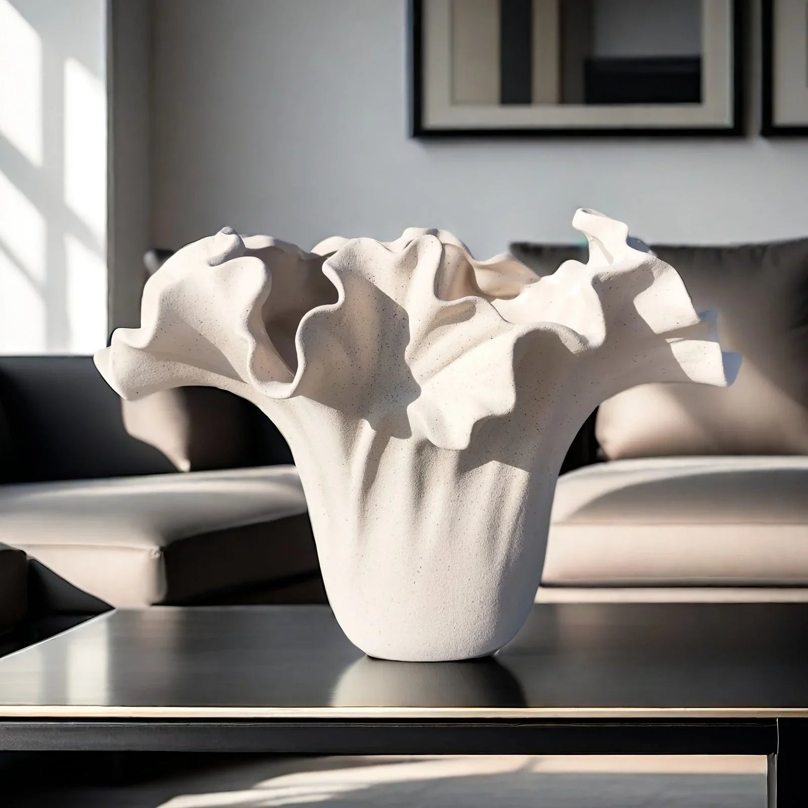 Ceramic Vase with Rough Exterior, Single Standalone Planter for Indoor Home Decor, close-up view - House Of Avana