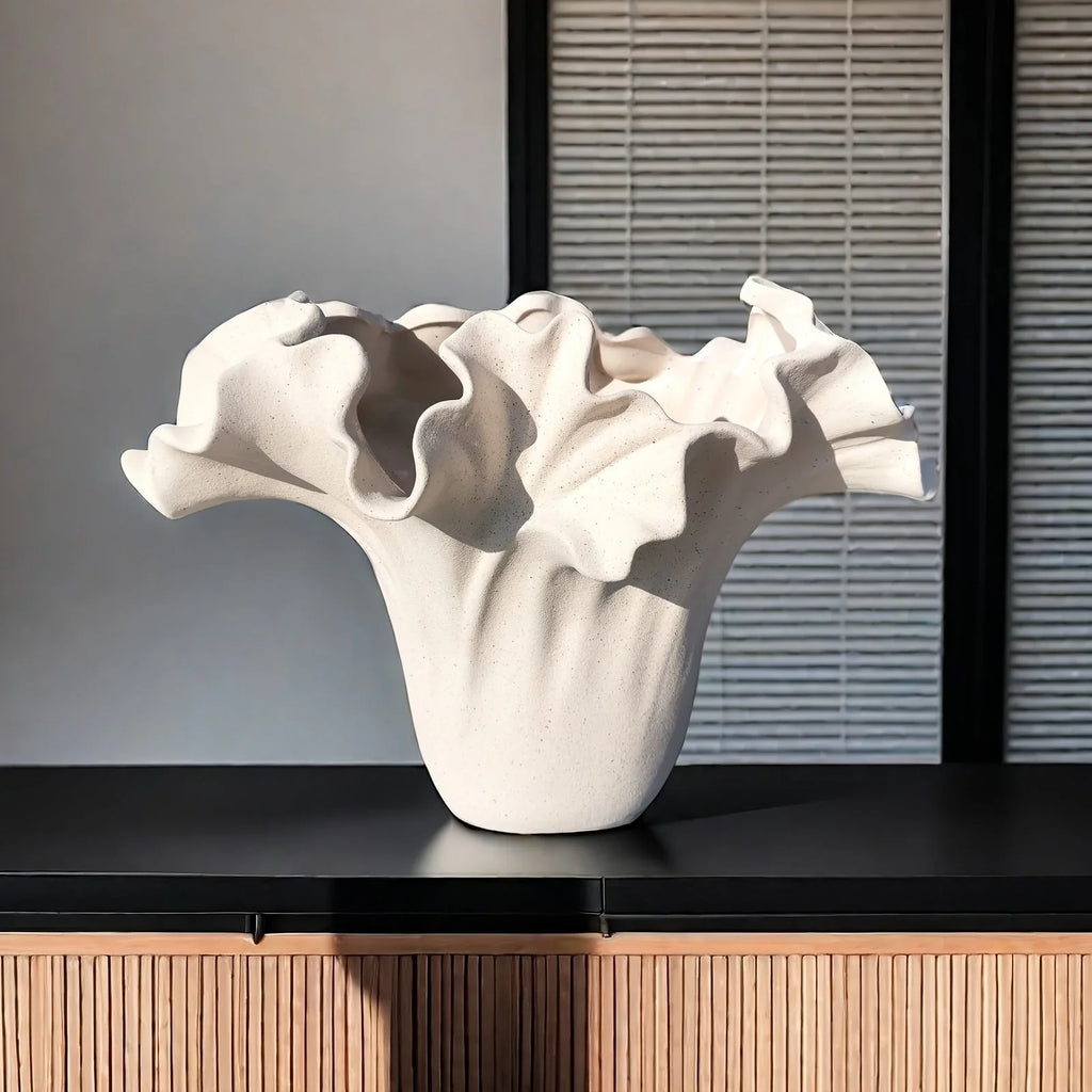 Ceramic Vase with Rough Exterior, Single Standalone Planter for Indoor Home Decor, dimensions view - House Of Avana