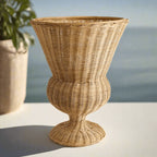 Wicker Urn-shaped Decorative Vase, front view - House Of Avana
